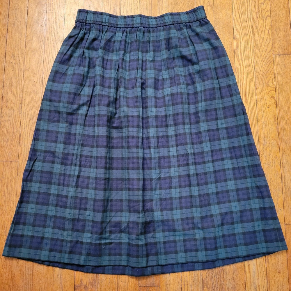 Norm Thompson Vintage Plaid Midi Skirt Black Watch Tartan USA Homestead Academia